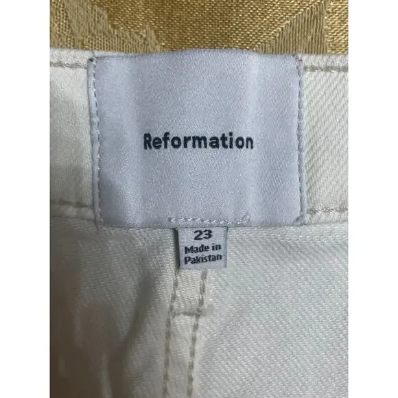 Reformation Size 23 Womens Jeans White Alyssa Stretch HighRise Wide Leg Cropped - Picture 6 of 12